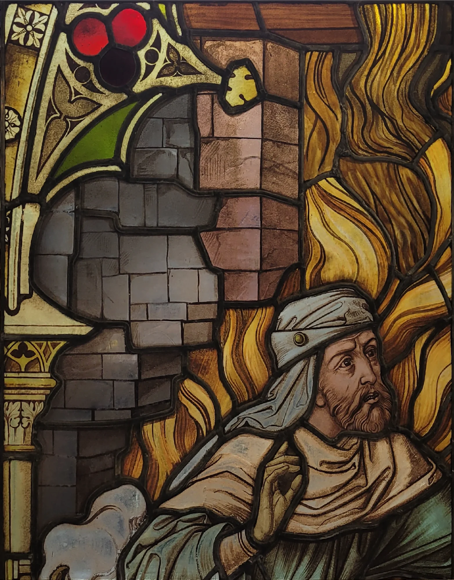 Kerkraam figuur in vlammen